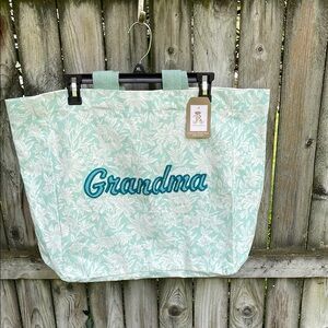 Rachel Ashwell NWT “”Grandma” floral cotton tote bag embroidered 16 x 15.5 x 6”